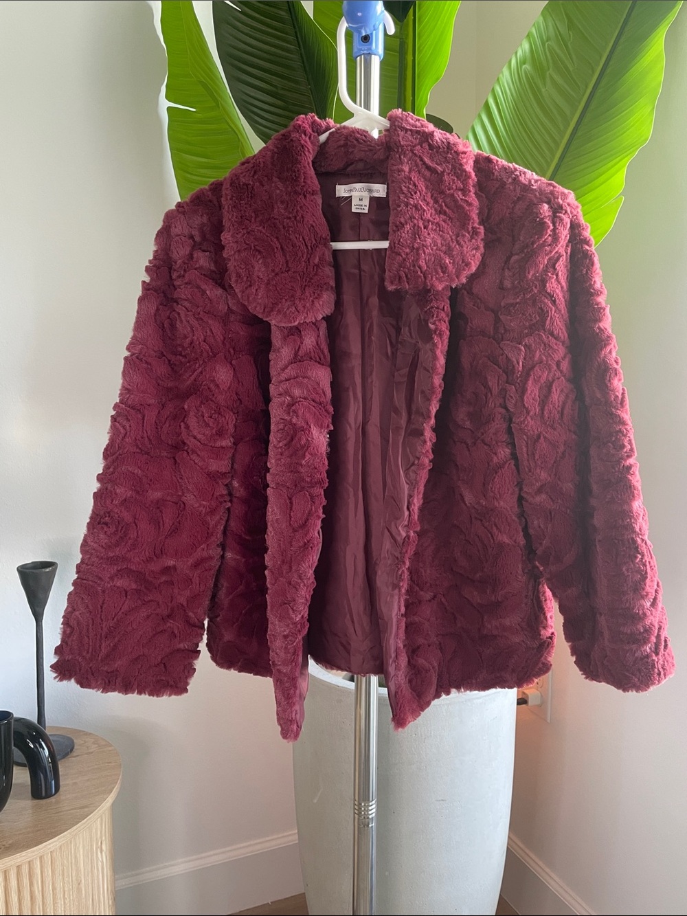 JohnPaulRichard Burgundy Faux Fur Teddy Jacket